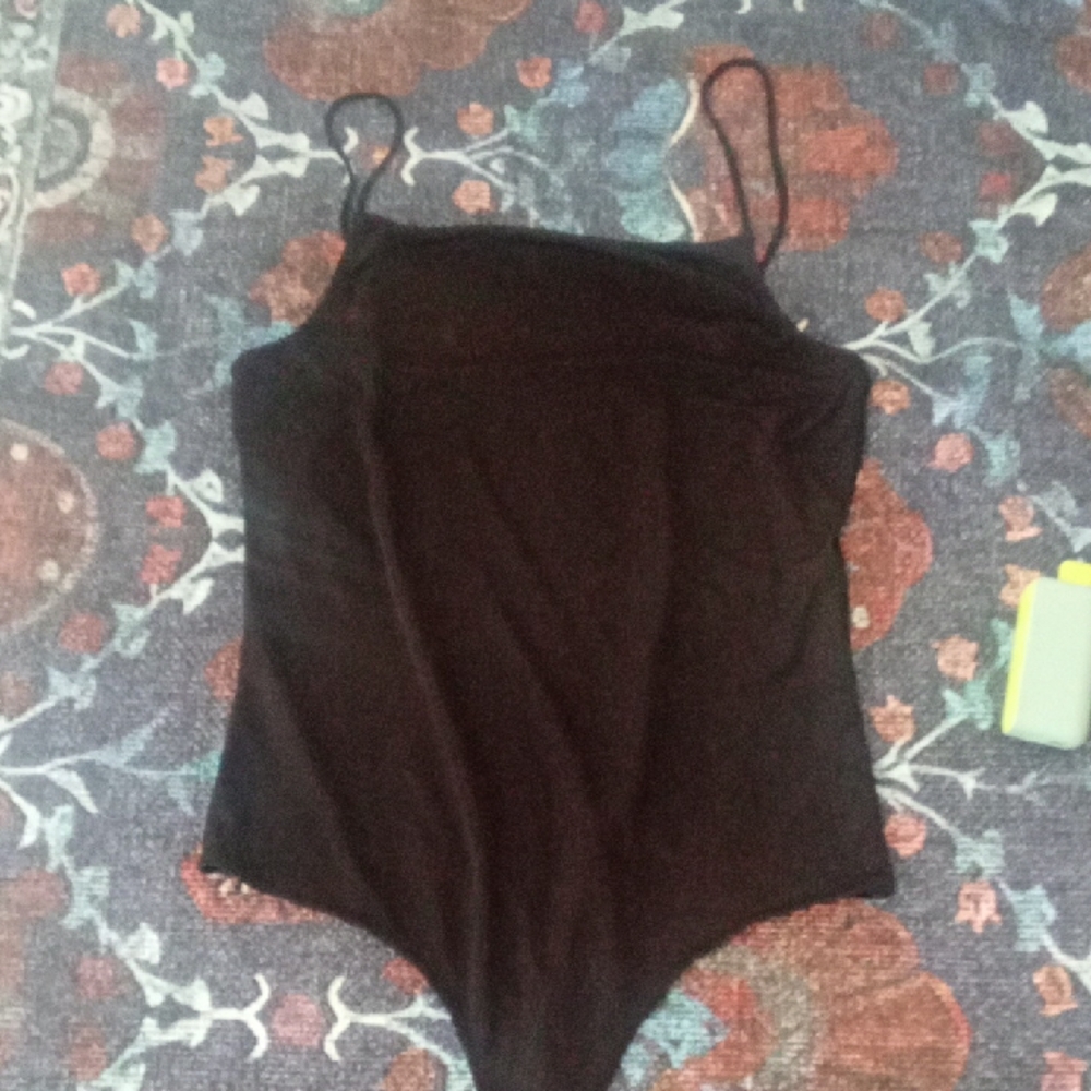 Black Matte Bodysuit with Straight Neckline